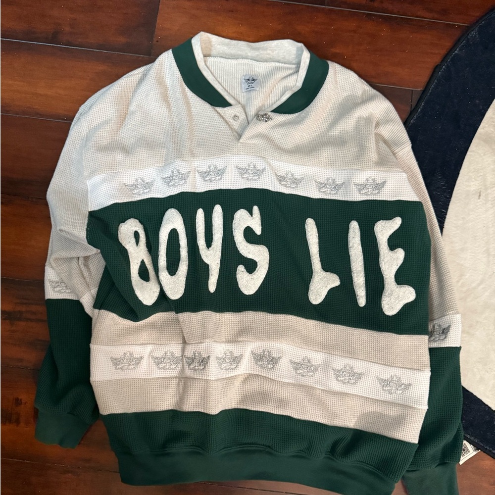 Boys Lie Green and Cream Sweater